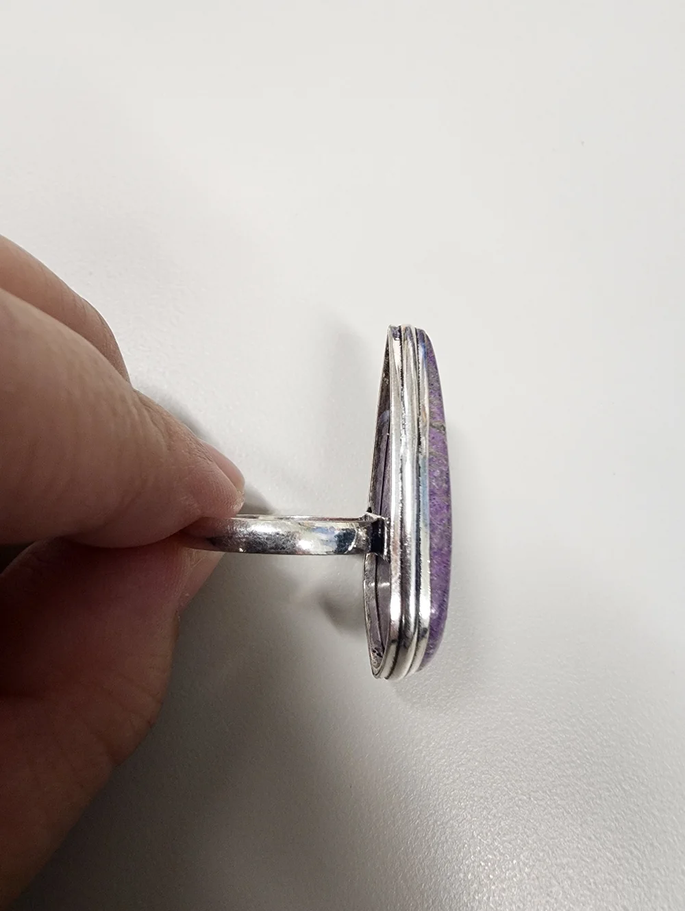 Sz 10 Purple & Green Marbled Resin Stone-look Kite Teardrop Statement Ring Boho